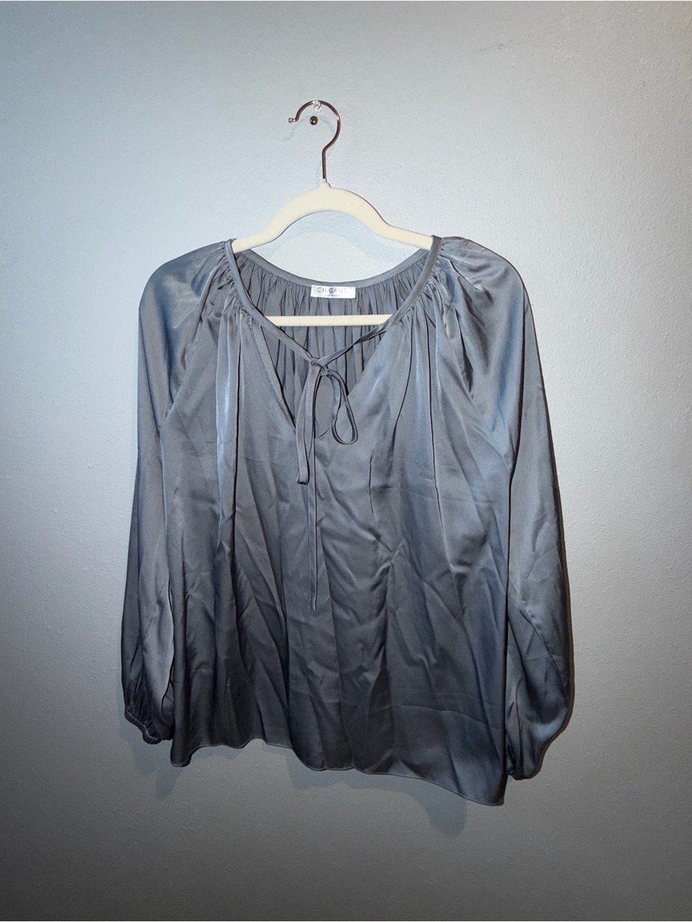 Chicant Satin Tie Neck Blouse – Steel Blue ✨🩶